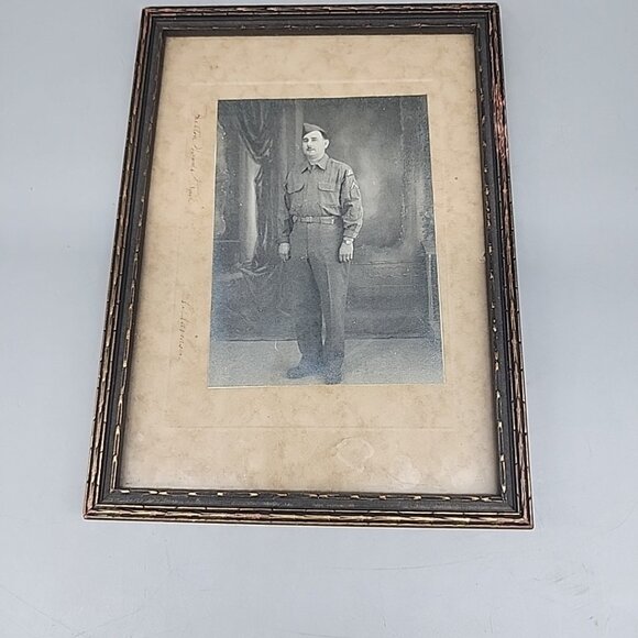 vintage ww2 photograph 3.5x4" Framed Glass Signed On Back - Picture 1 of 11